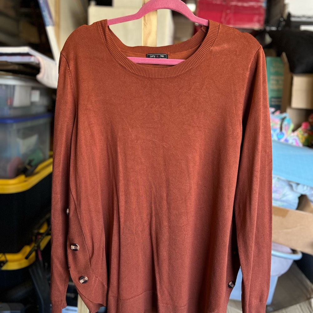 Rust Orange Sweater with Button Accents